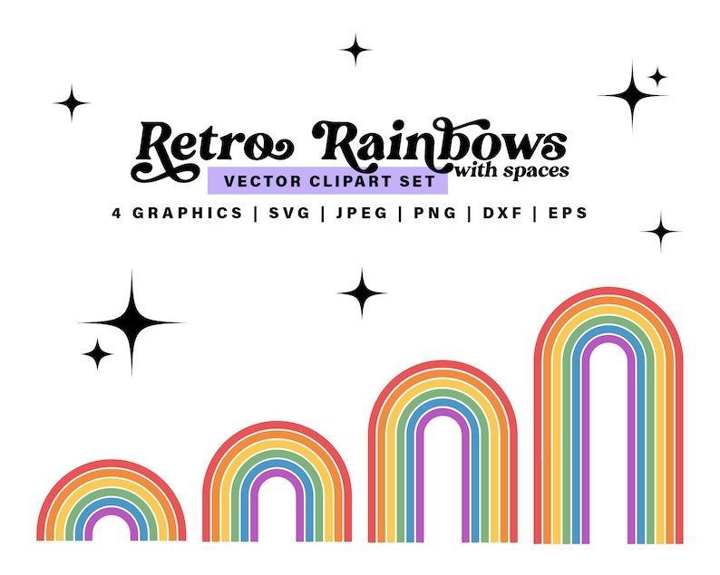 Retro rainbow svg, vintage rainbow svg, layered rainbow svg jpg, retro rainbow cake topper svg bundle, rainbow dxf, svg rainbows with spaces image 2