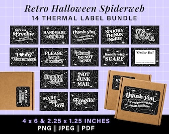 Spider web retro halloween thermal label stickers, rollo munbyn printer thank you stickers, spooky mail thermal labels box label template