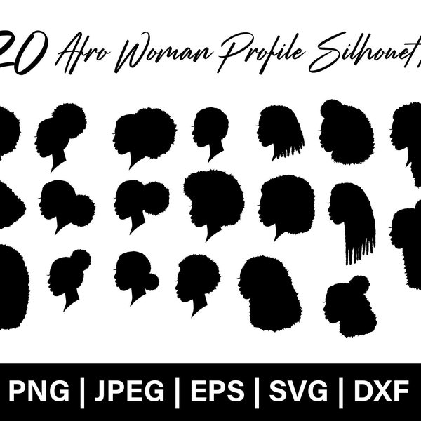 African american lady svg silhouette for sublimation, profile silhouettes with afro hair, side view silhouette clipart with curly hair