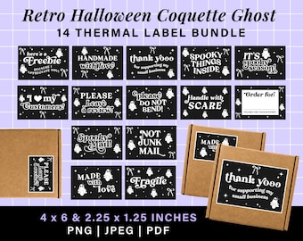 Coquette ghost halloween thermal label design, rollo munbyn printer thank you sticker, spooky mail thermal stickers 4x6 box label template