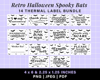 Retro halloween bats thermal label design png, rollo munbyn printer thank you sticker, spooky mail thermal stickers 4x6 box label template