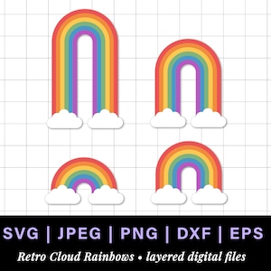 Retro rainbow svg, vintage rainbow svg, lgbt retro rainbow png jpg, rainbow svg bundle, rainbow dxf, svg rainbows with clouds, cloud rainbow