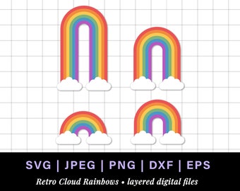 Retro rainbow svg, vintage rainbow svg, lgbt retro rainbow png jpg, rainbow svg bundle, rainbow dxf, svg rainbows with clouds, cloud rainbow