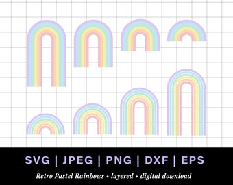 Pastel rainbow png, retro rainbow svg for rainbow cake topper, pastel rainbow svg with spaces, layered rainbow svg png, rainbow svg bundle