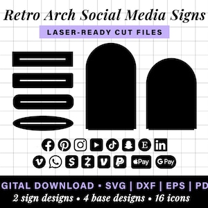 Arch sign, salon sign, social media sign, small business payment sign laser file, scan to pay sign, qr code sign svg, social media plaque image 3