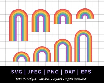 Retro rainbow svg, layered rainbow svg, vintage rainbow laser file, rainbow svg bundle for retro rainbow cake topper, lgbt rainbow dxf