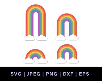 Retro rainbow svg, vintage rainbow svg, lgbt retro rainbow png jpg, rainbow svg bundle, rainbow dxf, svg rainbows with clouds, cloud rainbow