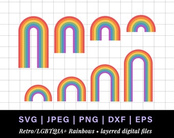 Retro rainbow svg, layered rainbow svg, vintage rainbow laser file, rainbow svg bundle for retro rainbow cake topper, lgbt rainbow dxf