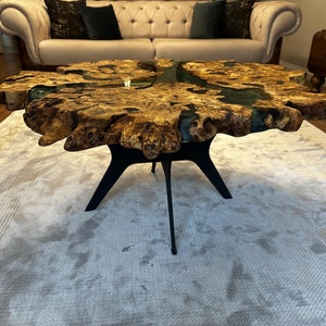 Live Edge Olive Wood Coffee Table: Handmade Epoxy Resin Burl Slab