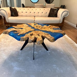 Live Edge Olive Wood Coffee Table: Burl Slab with Custom Epoxy Resin