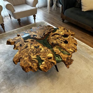 Live Edge Coffee Table with Epoxy Resin Olive Wood Burl Slab Round Custom Center and Side Table DWT37