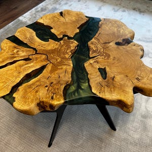 Live Edge Coffee Table with Epoxy Resin Olive Wood Burl Slab Round Custom Center and Side Table DWT25-53