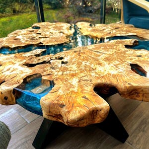 Live Edge Olive Wood Coffee Table: Burl Slab with Epoxy Resin