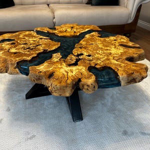 Live Edge Coffee Table with Epoxy Resin Olive Wood Burl Slab Round Custom Center and Side Table DWT2025-1