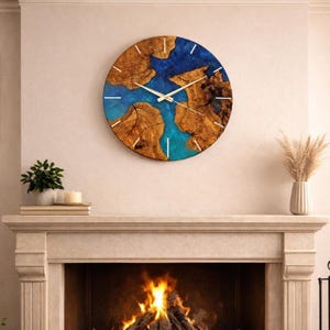 Olive Wood Epoxy Wall Clock – Live Edge Resin Art, Rustic Modern Decor