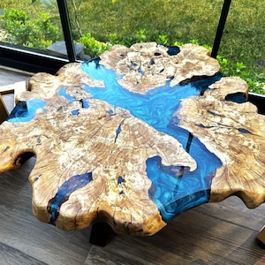 Live Edge Olive Wood Coffee Table: Burl Slab with Epoxy Resin