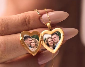 Heart Photo Locket Necklace, Custom Engraving Photo Locket, Gold Mail Envelope Couple Necklace,Trendy Best Friend Gift,Memorial Gift For Her