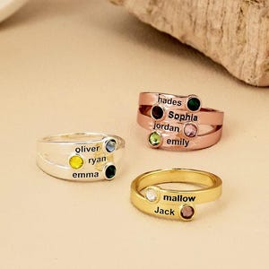Custom Engraved Birthstone Ring • Personalized Children Names Ring • Gold Personalized Name Dainty Jewelry•Stacking Name Ring•Christmas Gift
