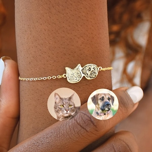 Custom Pet Portrait Charm Bracelet • Custom Pet Portrait Bracelet • Custom Pet Memorial Gifts • Custom Engraved Bracelet • Pet Memorial Gift