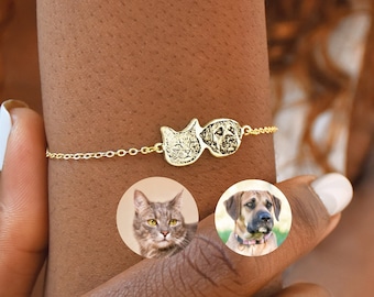 Custom Pet Portrait Charm Bracelet • Custom Pet Portrait Bracelet • Custom Pet Memorial Gifts • Custom Engraved Bracelet • Pet Memorial Gift