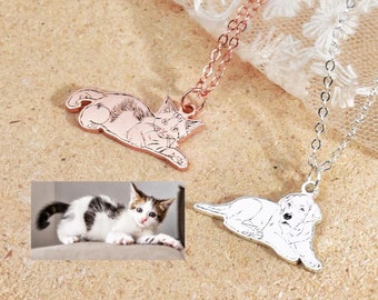 Custom Pet Photo Necklace • Picture Necklace •Personalized Engraved Dog Cat Necklace •Engraved Necklace•Pet Memorial Jewelry• Pet lover gift