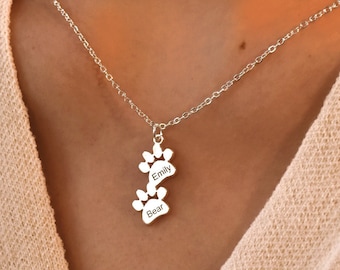 Paw Print Name Necklace • Pet Lover Gift • Minimalist Paw Necklace • Pet Necklace • Cat Paw Necklace •Dog Paw Necklace• Memorial Loss