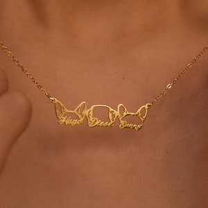 Dog Head Name Necklace • Dog Ear Necklace • Multiple Dog Necklace • Personalized Dog Name Necklace • Custom Pet Jewelry • Pet Memorial Gift