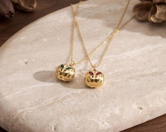 3D Pumpkin Necklace, Custom Birthstone Pumpkin Necklace, 18K Gold Birthstone Necklace, Spooky Jewelry, Halloween Gift, Best Friend Gift
