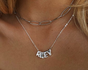 14k Gold Bubble Initial Necklace • 3D Balloon Letter Necklace • Custom Puff Letter •Initial Necklaces •Bubble Name Necklace •Christmas Gifts
