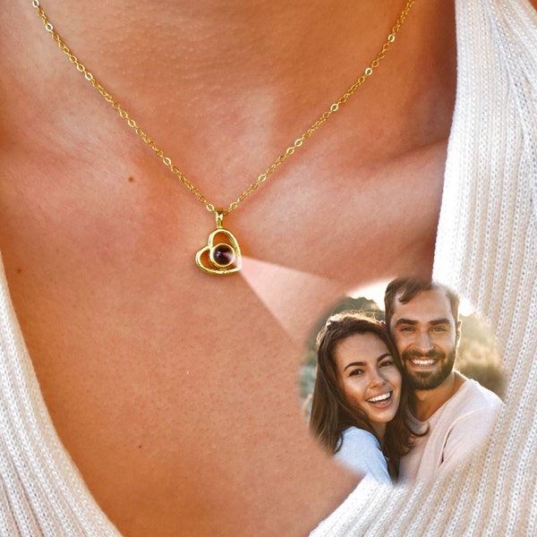 Custom Love Heart Photo Projection Necklace, Sterling Silver Memorial