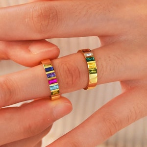 Square Birthstone Ring • Rainbow Cubic Zirconia Ring for Women • Colorful gems • Perfect Gift for Her • Dainty Custom Ring • Birthday Gift