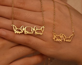 Dog Head Name Necklace • Dog Ear Necklace • Multiple Dog Necklace • Personalized Dog Name Necklace • Custom Pet Jewelry • Pet Memorial Gift