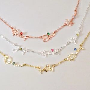 Family Birthstone Name Necklace • Personalized Birthstone Necklace • Engraved Family Name Necklace • Gifts for Mom • Birthday Gift