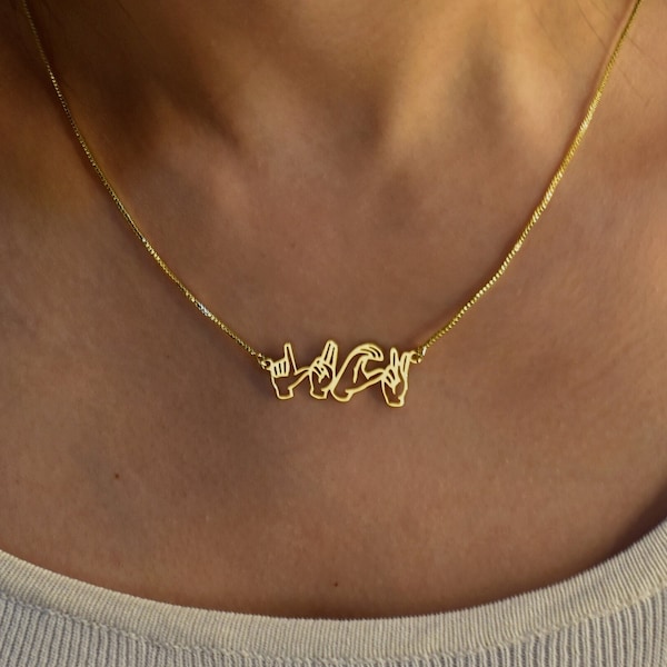 Collier prénom personnalisé en langue des signes • Collier prénom en ASL • Collier en langue des signes • Collier en ASL • Cadeau pour elle • Cadeau pour la fête des Mères