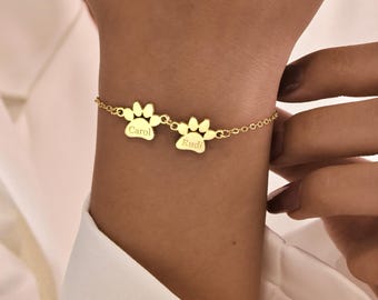Paw Name Bracelet • Dog/Cat Bracelet • Personalized Paw Bracelet •Animal Friendly Jewelry•Pet Lover Gift•Pet Memorial Gift•Mother's day Gift