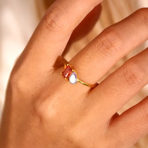 Perfect Couples Gift •  Baguette & Pear Cut Birthstone Ring • Two Birthstone Ringt • Birthstone Ring • Wedding Ring Gifts • Birthday Gift