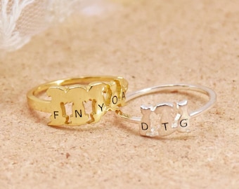 massiver 925er Silberring für Hunde und Katzen • Personalisierter Haustierring • Initialring • Haustier-Memorial-Schmuck • Familie Tier Schmuck • Geschenk für Tierliebhaber