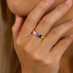 1-8 Baguette Birthstone Ring •Family Birthstone Ring•Mother&#39;s Day Gift•Birthstone Ring•Mothers Jewelry•Birthday Gift•Couple Ring•Sister ring