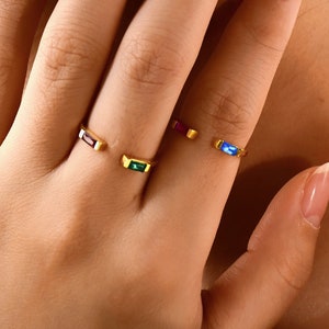 Custom Baguette Gemstone Ring • Duo Baguette Birthstone Ring•  Baguette Birthstone Ring • Best Friend Gift • Anniversary Gift •Birthday Gift