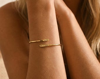 Engraved Bracelet • Personalized Name Bar Bracelet • Double Name Bangle Bracelets • Date Engraved Bracelet Bridesmaid • Mother's Day Gift