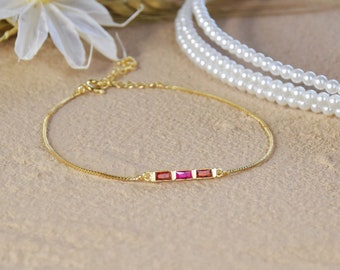 Baguette Birthstone Bracelet •Birthstone Jewelry•Birthstone Bracelet for Women•Gift For Her•Birthday Gift•Mother's day gift•Gift for New Mom