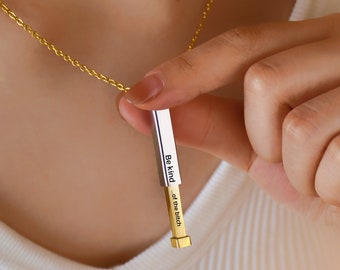 Personalized Hidden Message Necklace • Personalized 3D Vertical Bar Necklace • Family Name Necklace • Gift for Her/Mom •Valentine's Day Gift