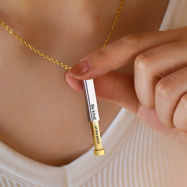 Personalized Hidden Message Necklace • Personalized 3D Vertical Bar Necklace • Family Name Necklace • Gift for Her/Mom •Valentine's Day Gift