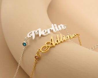 Personalized Name Bracelet • Birthstone Name Bracelet • Custom Gold Name Bracelet Women • Dainty Name Bracelet•Bridesmaid Gift•Gifts for Mom