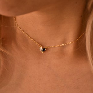 Minimalist Heart Birthstone Necklace • Couples Birthstone Necklace • Lovers Birthstone Matching Heart Necklace • Birthstone Heart Necklace