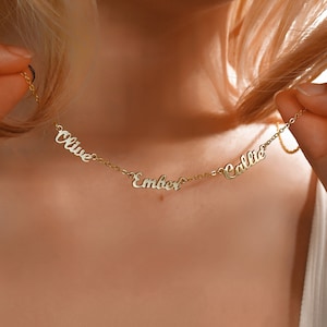14K gouden vier naamketting • Familieketting • Kindernaamketting • Meerdere naamketting voor moeder • Moedersdagketting • Moederdagcadeau