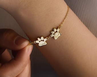 Paw Name Bracelet • Dog/Cat Bracelet • Personalized Paw Bracelet •Animal Friendly Jewelry•Pet Lover Gift•Pet Memorial Gift•Mother's day Gift