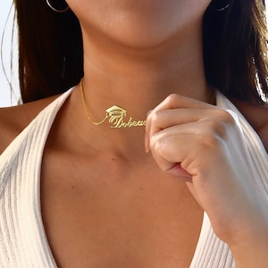 Personalized Graduation Name Necklace • 2025 Bachelor Cap Necklace • Custom High School • Custom Graduate Cap Pendant • Graduation Gift