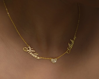 Collier coeur avec plusieurs prénoms • Collier deux prénoms avec coeur • Collier double prénoms • Cadeau pour meilleure amie • Cadeaux d'anniversaire • Cadeau pour elle