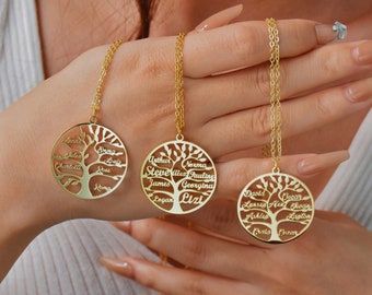 Engraved Family Name Necklace • Personalized Name Necklace • Tree of Life Necklace •Multiple Names Necklace •Gift for Family • Gift for Mom